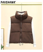 Women Short Cotton Down Vest Sleeveless Warm Stand Up Collar Outerwear Casual Winter Loose Basic Thick Jacket Female Clothes - Matrix Studios