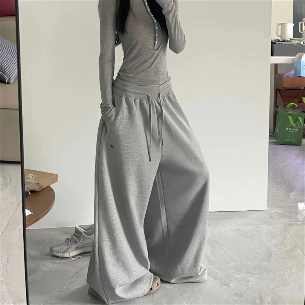 Oversize Woman Grey Black Sweatpants Y2K Korean Streetwear Loose Casual Jogger Pants High Waist All Match Drawstring Trousers - Matrix-studios.com