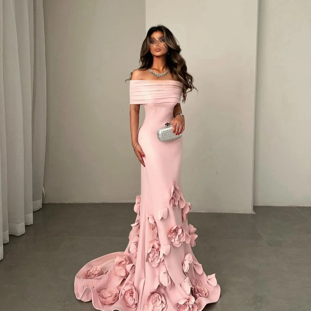 Mila Off the Shoulder Mermaid Sexy Customized Prom Dresses 3D Flower  Party Dress Court Train Floor-Length Evening Dresses 2025 - Matrix Studios