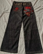 Vintage Low Waist Hip Hop Cherry Blossom Embroidered Jeans  Wide Leg Trousers Y2K Clothes Mens Womes Embroidered Baggy Jeans - Matrix Studios