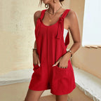 Fashion Women's Jumpsuit Summer 2024 Strappy Sleeveless Casual Loose Solid With Pockets Short Overalls Office Ladies Streetwear - Matrix Studios