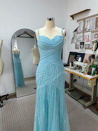 Mila Spaghetti Strap Pleats Prom Dresses Mint Green Sleeveless Customized Formal Evening Sweep Train Vestidos De Fiesta 2025 - Matrix-studios.com