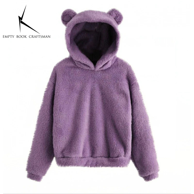 Autumn Winter Women's Hoodies Winter Women Long Sleeve Rabbit Ear Hood Sweatshirt Cute Plush Warm Casual Hoodie Tops - Matrix Studios