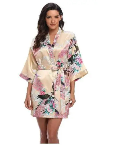 Sexy Print Kimono Gown Satin Women Bathrobe Bridal Wedding Gift Silky Sleepwear Nightdress Oversize 3XL Nightgown Homewear - Matrix-studios.com