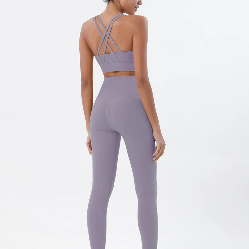 SOISOU Nylon Yoga Set Women's Tracksuit Gym Fitness Set Woman 2 Pieces Leggings Sports Bra Breathable Sportwear Woman Clothes - Matrix-studios.com
