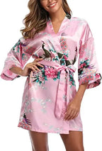 Satin Silk Women Wedding Bridemaid Robe Sexy Crane Print Bathrobe Short Long Kimono Night Gown Robe Fashion Dressing Gown Female - Matrix-studios.com