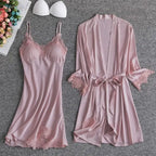 White Lace Bride Bridesmaid Wedding Robe Set Women Summer Sleepwear Kimono Bathrobe Gown Loose Casual Sleep Suit Sexy Home Dress - Matrix-studios.com