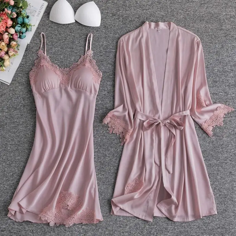 White Lace Bride Bridesmaid Wedding Robe Set Women Summer Sleepwear Kimono Bathrobe Gown Loose Casual Sleep Suit Sexy Home Dress - Matrix-studios.com