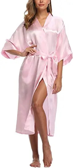 Plus Size S-XXXL Rayon Bathrobe Womens Kimono Satin Long Robe Sexy Lingerie Classic Nightgown Sleepwear with Belt - Matrix-studios.com