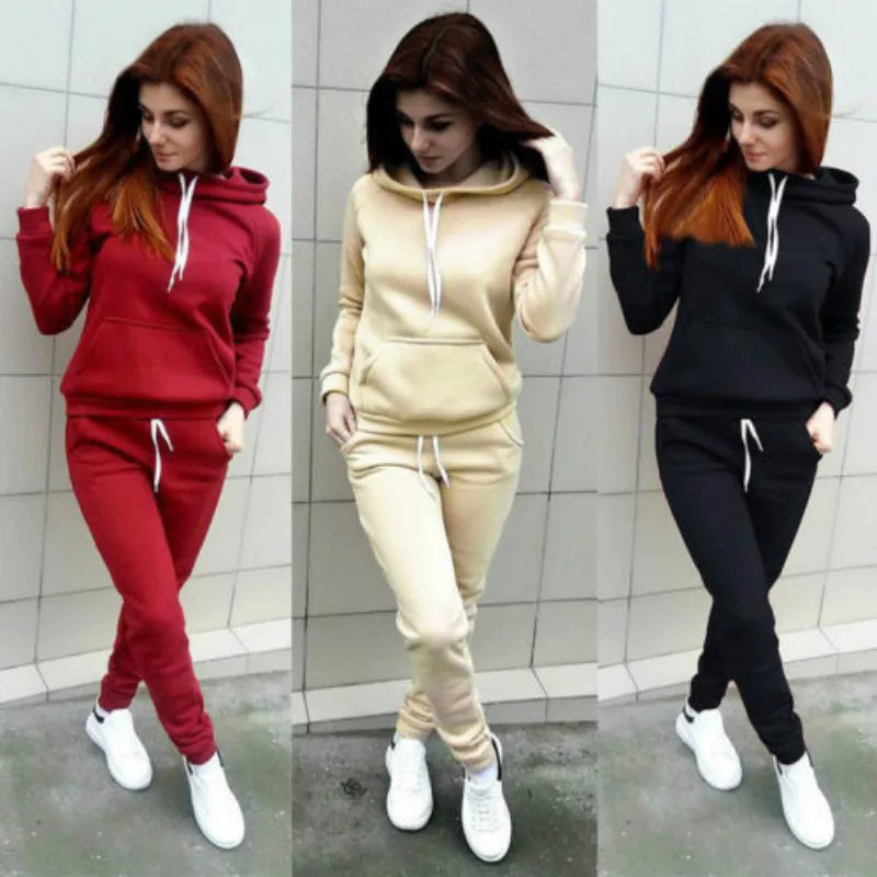 Solid Women Tracksuit Casual Hoodies Sweatshirt Pant Set Lounge Wear Sport Suit 2PCS Autumn Winter Clothes - Matrix Studios