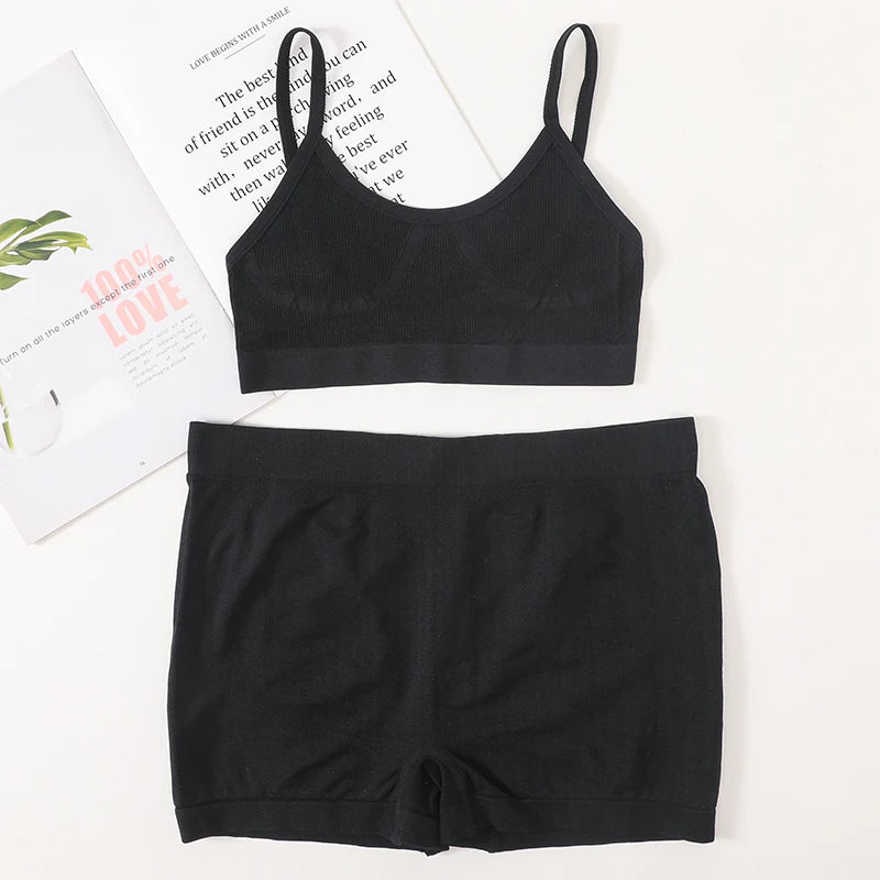 Women Seamless Bra And Panties Set Female Sport V-neck Unlined Bra High Rise Shorts Stretchy Underwear Sexy Lingerie Set - Matrix-studios.com