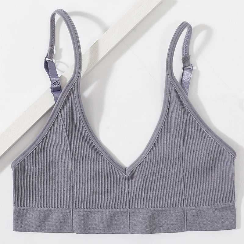 Seamless Tube Top Women's Ribbed V-Neck Wireless Bralette U-Back Daily Wear Bra Sexy Lingerie Adjust Straps Sports Underwear M-L - Matrix Studios