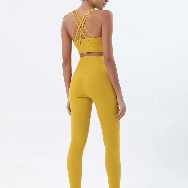 SOISOU Nylon Yoga Set Women's Tracksuit Gym Fitness Set Woman 2 Pieces Leggings Sports Bra Breathable Sportwear Woman Clothes - Matrix-studios.com