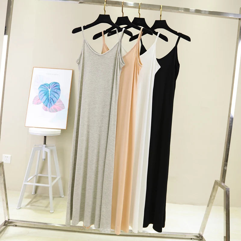 Spring Summer 2026 Woman Tank Dress Casual Modal Sexy Camisole Elastic Female Home Beach Dresses O-Neck Camis Sexy Dress - Matrix-studios.com