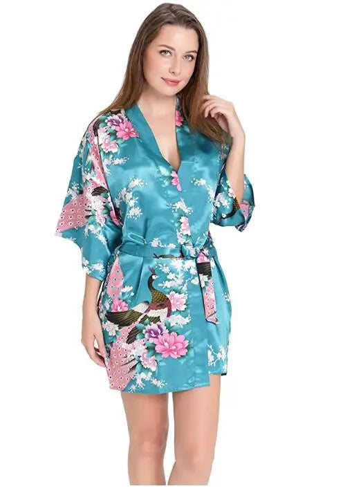 Brand Purple Female Printed Floral Kimono Dress Gown Chinese Style Silk Satin Robe Nightgown Flower S M L XL XXL XXXL - Matrix-studios.com
