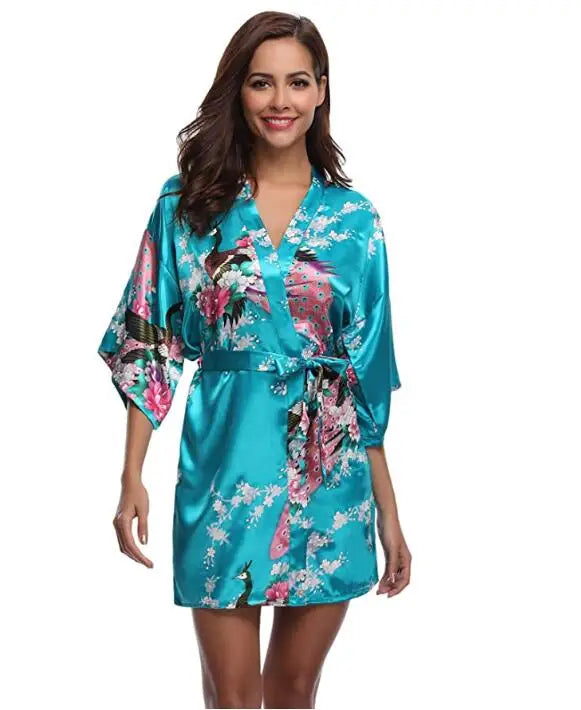 Brand Purple Female Printed Floral Kimono Dress Gown Chinese Style Silk Satin Robe Nightgown Flower S M L XL XXL XXXL - Matrix-studios.com