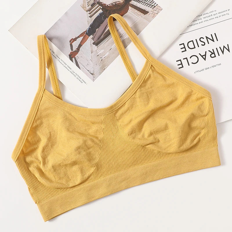 Women's Wireless Bra Sports Tube Top Ribbed Ruched Camisole Bralette With/Without Pads Underwear Sexy Lingerie M-L Intimates - Matrix Studios