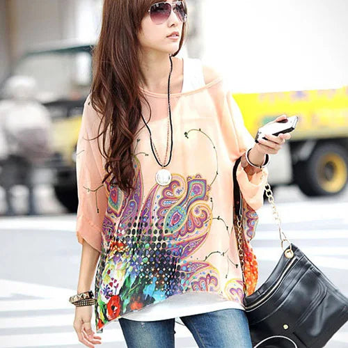 Women Blouses Plus Size Clothing Summer 2021 Novelty Bohemian Shirts Blusas Femininas Bohemian Style Women's Chiffon Tops Tees - Matrix-studios.com