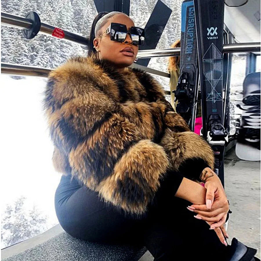 MAOMAOKONG Super Hot Winter Women Luxury Thick Real Raccoon Fur Coat Natural Fox Fur Jacket Plus Size Furry Jackets Female Vest - Matrix Studios