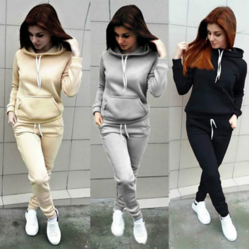 Solid Women Tracksuit Casual Hoodies Sweatshirt Pant Set Lounge Wear Sport Suit 2PCS Autumn Winter Clothes - Matrix Studios
