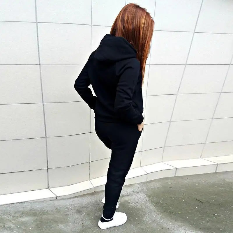 Solid Women Tracksuit Casual Hoodies Sweatshirt Pant Set Lounge Wear Sport Suit 2PCS Autumn Winter Clothes - Matrix Studios