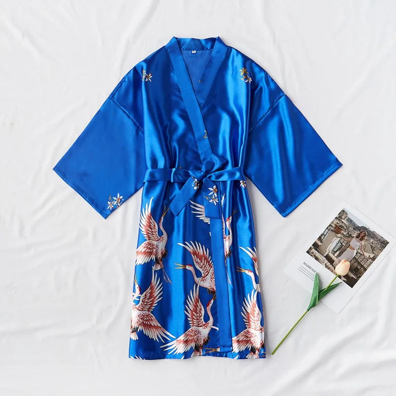 Fashion Satin Robe Female Bathrobe Sexy peignoir femme Silk Kimono Bride Dressing gown sleepwear Night Grow For Women - Matrix-studios.com