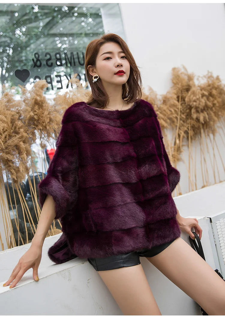 Real Mink Fur Coat Women Winter Natural Fur Coat Long Female Genuine Leather Mink Coats Cape Shawl Mink Coat - Matrix Studios