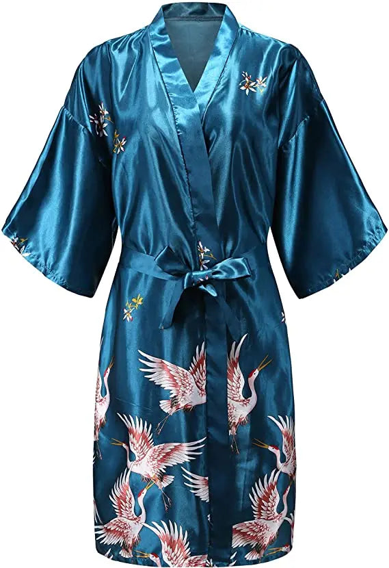 Silk Satin Wedding Bride Bridesmaid Robe Floral Bathrobe Short Kimono Robe Night Robe Bath Robe Fashion Dressing Gown For Women - Matrix-studios.com