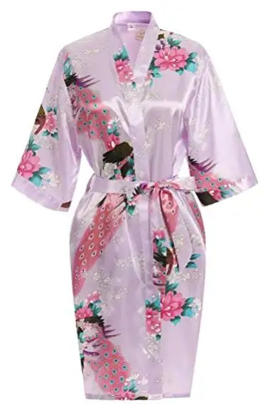 Satin Silk Women Wedding Bridemaid Robe Sexy Crane Print Bathrobe Short Long Kimono Night Gown Robe Fashion Dressing Gown Female - Matrix-studios.com
