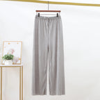 2025 Women's Pleated Loose Ice Silk Korean Casual Cropped Pants Wide Leg Trouse Home Classic Sports Wear Girls Clothes Black Top - Matrix-studios.com