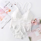 Women Lace Bra And Briefs Set Backless Bralette Solid Color Underwear Wireless Lace Bra Top Sexy Lingerie Set Female Intimates - Matrix-studios.com