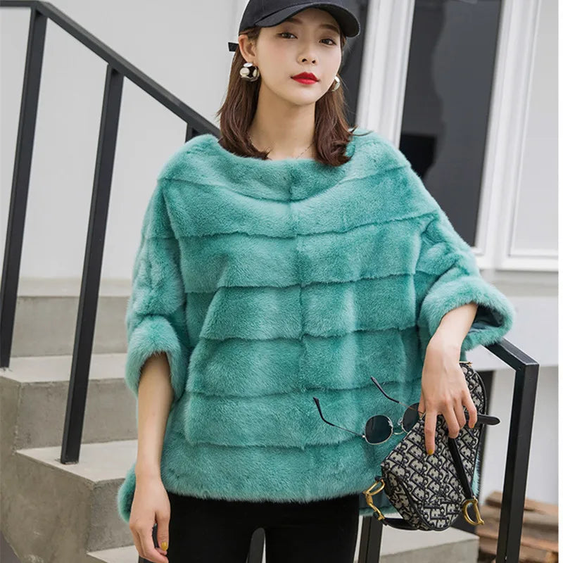 Real Mink Fur Coat Women Winter Natural Fur Coat Long Female Genuine Leather Mink Coats Cape Shawl Mink Coat - Matrix Studios