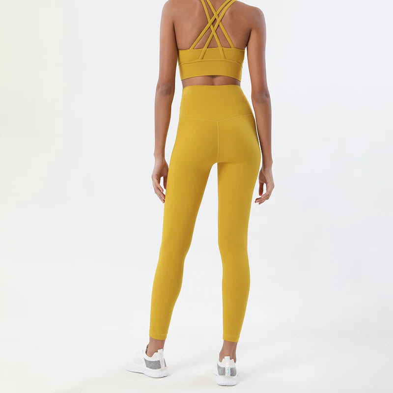 SOISOU Nylon Yoga Set Women's Tracksuit Gym Fitness Set Woman 2 Pieces Leggings Sports Bra Breathable Sportwear Woman Clothes - Matrix-studios.com