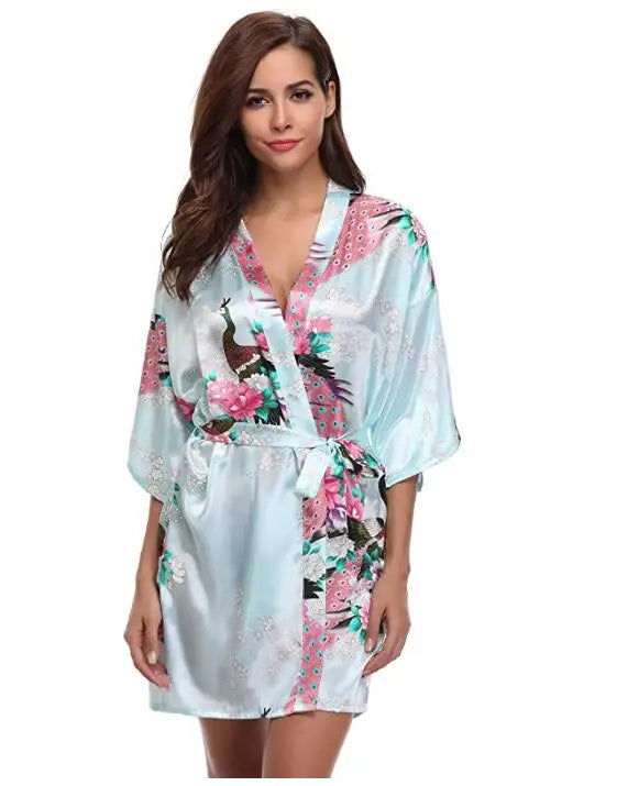 Brand Purple Female Printed Floral Kimono Dress Gown Chinese Style Silk Satin Robe Nightgown Flower S M L XL XXL XXXL - Matrix-studios.com