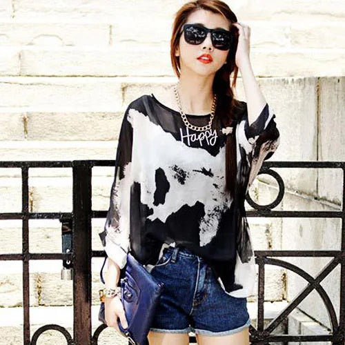 Summer Blouse Shirt 2021 New Fashion Women Casual Chiffon Blouses Tops Plus Size 4XL 5XL 6XL Batwing Sleeve Women's Shirts - Matrix-studios.com