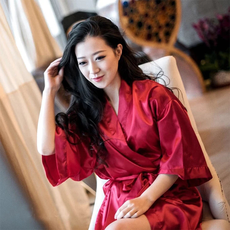 Summer Champagne Chinese Bride Wedding Robe Satin Sleepwear Women Nightgown Sexy Nightdress Lady Kimono Bathrobe Gown Negligee - Matrix-studios.com