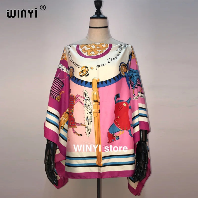 Fashion европейская одежда For Women Popular Thailand Summer Bohemian Printed Batwing Sleeve Silk kaftan Blouse For Night Party - Matrix Studios