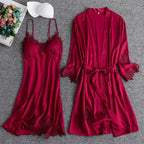 White Lace Bride Bridesmaid Wedding Robe Set Women Summer Sleepwear Kimono Bathrobe Gown Loose Casual Sleep Suit Sexy Home Dress - Matrix-studios.com