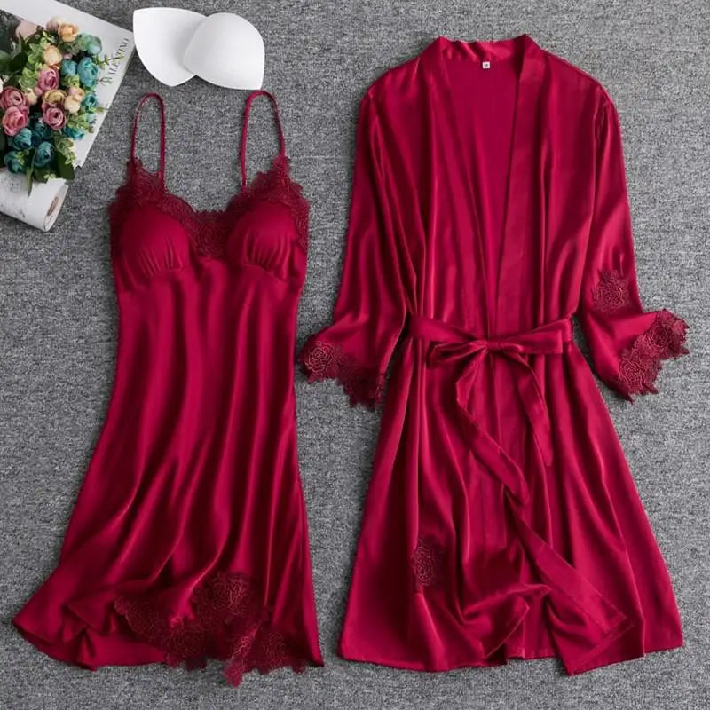 White Lace Bride Bridesmaid Wedding Robe Set Women Summer Sleepwear Kimono Bathrobe Gown Loose Casual Sleep Suit Sexy Home Dress - Matrix-studios.com
