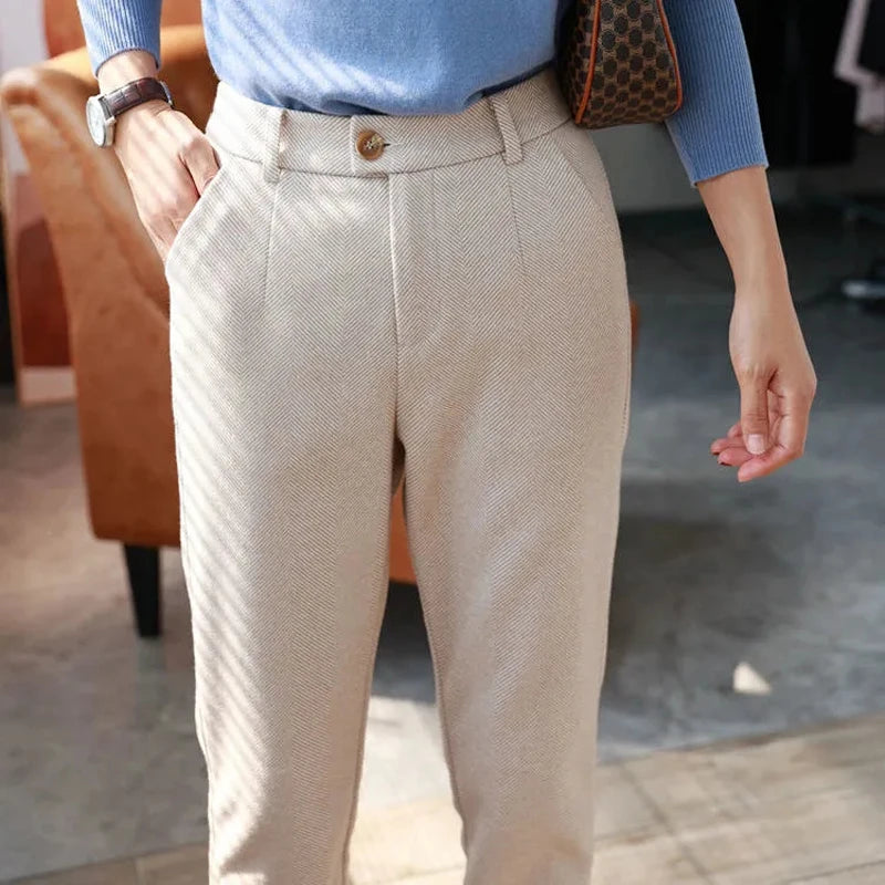 Woolen Pants Women's Harem Pencil Pants 2026 Autumn Winter High Waisted Casual Suit Pants Office Lady Women Trousers - Matrix-studios.com