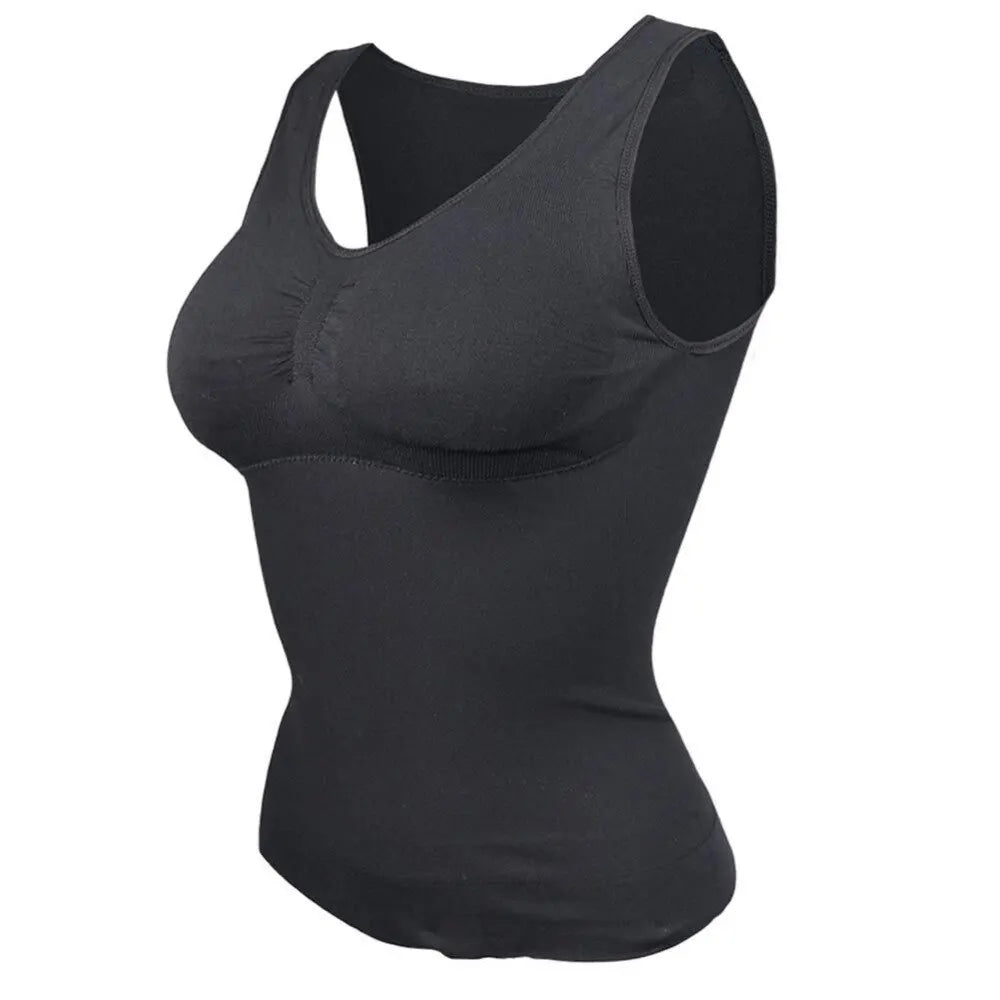 Women Tummy Control Shapewear Classic 2-IN-1 with Padded Bra High Elastic Vest Body Shaper Slim Up Lift Corset Cami Tank Tops - Matrix-studios.com