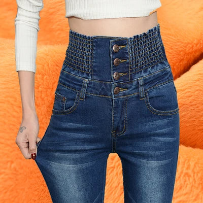 Denim Pants Autumn Winter Jeans For Women High Waist Skinny Warm Thick Jeans Womens High Elastic Plus Size Stretch Jeans Velvet - Matrix-studios.com