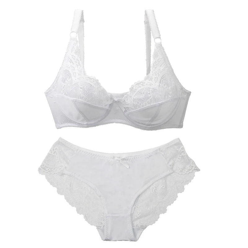 Sexy Lace Plus Size Female Lingerie Transparent Thin Thick BCDE Cup Bra Sets Breathable Women Underwear Panties Briefs - Matrix-studios.com