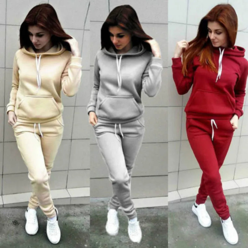 Solid Women Tracksuit Casual Hoodies Sweatshirt Pant Set Lounge Wear Sport Suit 2PCS Autumn Winter Clothes - Matrix Studios