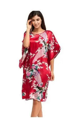 Summer Women Nightgown Print Sleepwear Night Bath Dress Gown Satin Sleep Shirt Sexy Nightshirt Home Clothes Intimate Lingerie - Matrix-studios.com