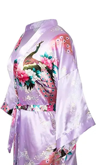Satin Silk Women Wedding Bridemaid Robe Sexy Crane Print Bathrobe Short Long Kimono Night Gown Robe Fashion Dressing Gown Female - Matrix-studios.com