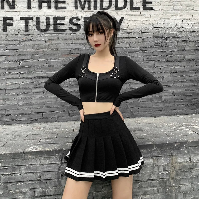 Vintage Korean Style Patchwork Skirt Harajuku JK Black Pleated Skirts Gothic Streetwear High Waist Mini Skirt Women Punk Skirt - Matrix-studios.com