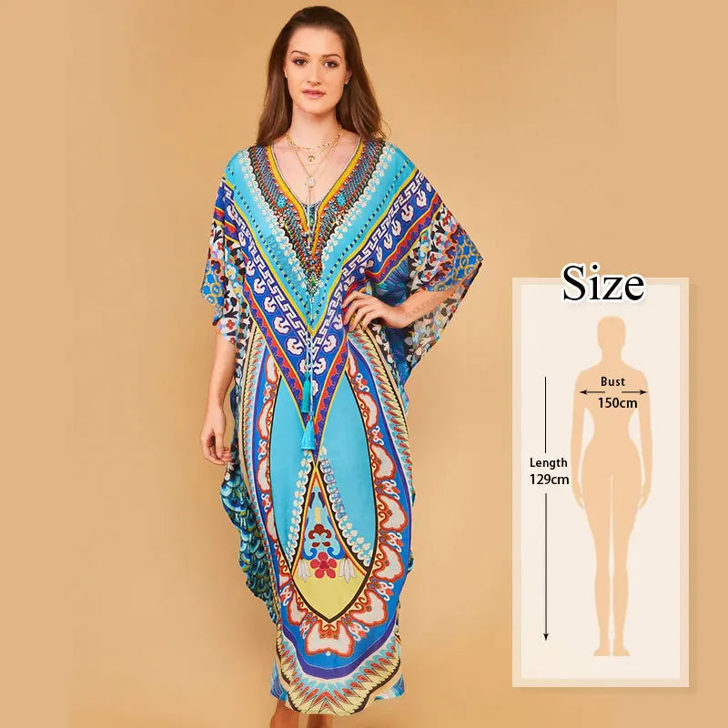 Bohemian Kaftan Beach Tunic Cotton Beach Cover up Saida de Praia Swimsuit Women Bikini cover up Pareo Sarong Beachwear #Q956 - Matrix Studios
