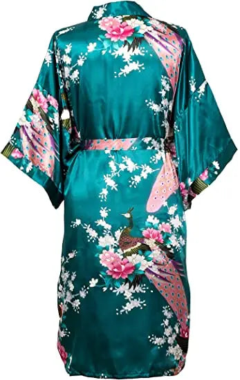 Satin Silk Women Wedding Bridemaid Robe Sexy Crane Print Bathrobe Short Long Kimono Night Gown Robe Fashion Dressing Gown Female - Matrix-studios.com