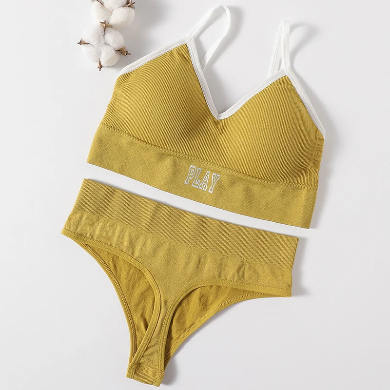 Women Seamless Bra And Panties Set High Rise Thongs Non-wire Sports Bra Comfy Brassiere Female Underwear Sexy Lingerie Set - Matrix-studios.com